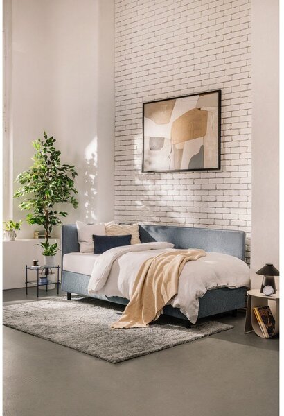 Letto singolo imbottito blu con contenitore con materasso incluso 120x200 cm Avela – Bonami Selection