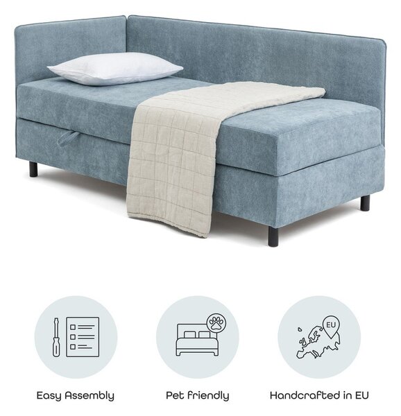 Letto singolo imbottito blu con contenitore con materasso incluso 120x200 cm Avela – Bonami Selection