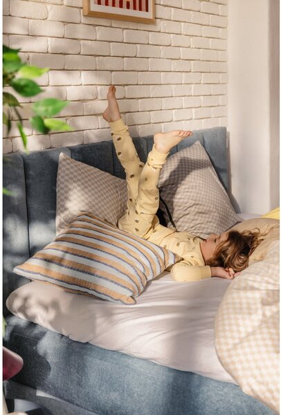 Letto matrimoniale imbottito blu con contenitore con rete inclusa 180x200 cm Thessa Bold Line – Bonami Selection