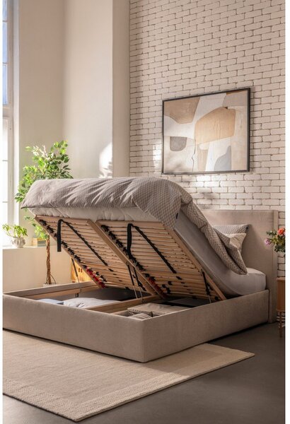 Letto matrimoniale imbottito grigio tortora con contenitore con rete inclusa 180x200 cm Thessa Pillow – Bonami Selection