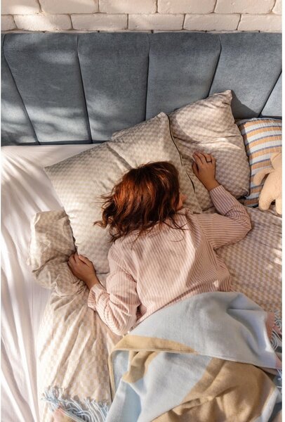 Letto matrimoniale imbottito blu con contenitore con rete inclusa 180x200 cm Thessa Bold Line – Bonami Selection