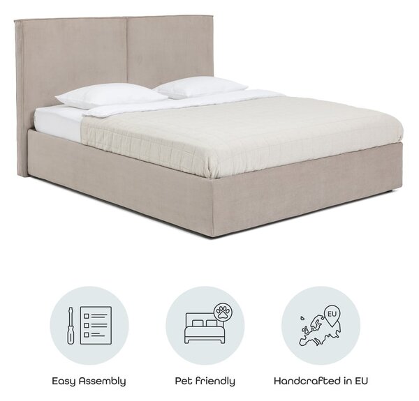Letto matrimoniale imbottito grigio tortora con contenitore con rete inclusa 180x200 cm Thessa Bold – Bonami Selection