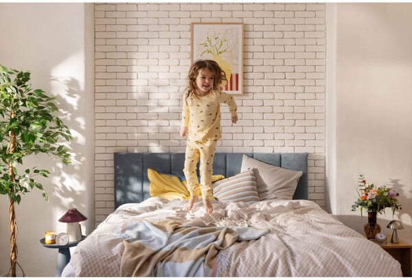 Letto matrimoniale imbottito blu con contenitore con rete inclusa 180x200 cm Thessa Bold Line – Bonami Selection