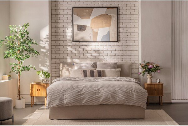 Letto matrimoniale imbottito beige con contenitore con rete inclusa 160x200 cm Thessa Pillow – Bonami Selection