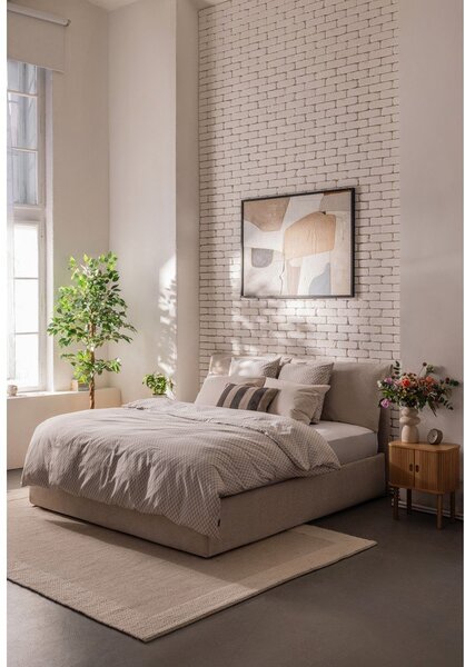Letto matrimoniale imbottito beige con contenitore con rete inclusa 160x200 cm Thessa Pillow – Bonami Selection
