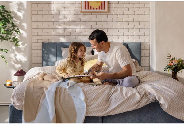 Letto matrimoniale imbottito blu con contenitore con rete inclusa 180x200 cm Thessa Bold Line – Bonami Selection