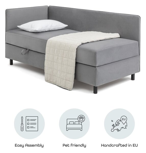 Letto singolo imbottito grigio con contenitore con materasso incluso 90x200 cm Avela – Bonami Selection