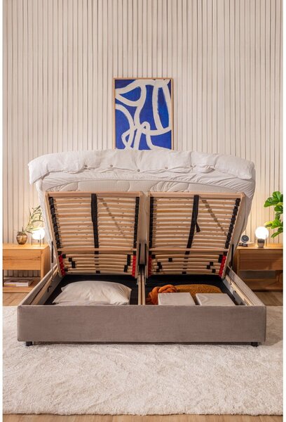 Letto matrimoniale imbottito beige con contenitore con rete inclusa 180x200 cm Myra Bold – Bonami Selection