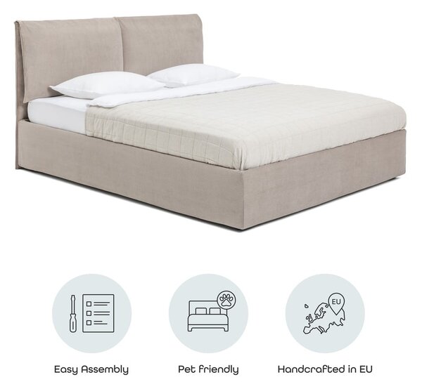 Letto matrimoniale imbottito grigio tortora con contenitore con rete inclusa 180x200 cm Thessa Pillow – Bonami Selection