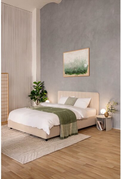 Letto matrimoniale imbottito beige con contenitore con rete inclusa 160x200 cm Myra Slim Line – Bonami Selection