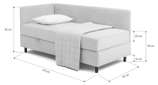 Letto singolo imbottito grigio tortora con contenitore con materasso incluso 90x200 cm Avela – Bonami Selection