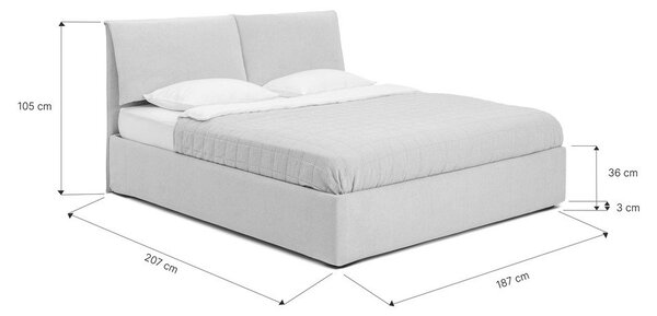 Letto matrimoniale imbottito grigio tortora con contenitore con rete inclusa 180x200 cm Thessa Pillow – Bonami Selection