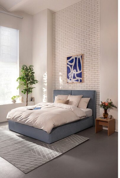 Letto matrimoniale imbottito blu con contenitore con rete inclusa 180x200 cm Thessa Bold – Bonami Selection