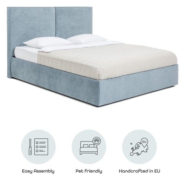 Letto matrimoniale imbottito blu con contenitore con rete inclusa 180x200 cm Thessa Bold – Bonami Selection