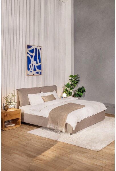 Letto matrimoniale imbottito grigio tortora con contenitore con rete inclusa 180x200 cm Thessa Pillow – Bonami Selection