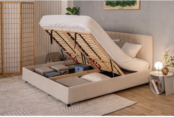 Letto matrimoniale imbottito beige con contenitore con materasso incluso/con rete inclusa 160x200 cm Myra Slim Line – Bonami Selection