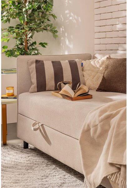 Letto singolo imbottito beige con contenitore con materasso incluso 90x200 cm Avela – Bonami Selection