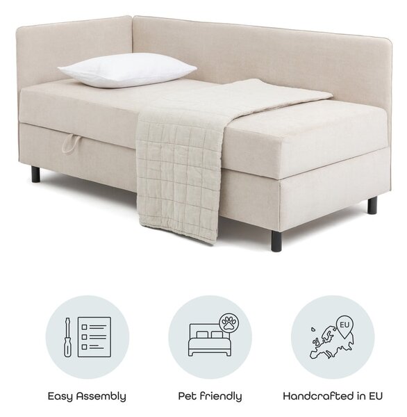 Letto singolo imbottito beige con contenitore con materasso incluso 90x200 cm Avela – Bonami Selection