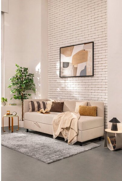 Letto singolo imbottito beige con contenitore con materasso incluso 90x200 cm Avela – Bonami Selection