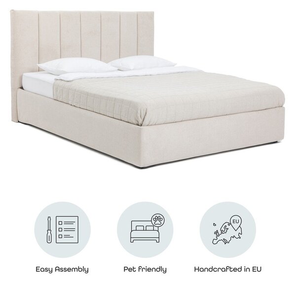 Letto matrimoniale imbottito beige con contenitore con rete inclusa 160x200 cm Thessa Bold Line – Bonami Selection