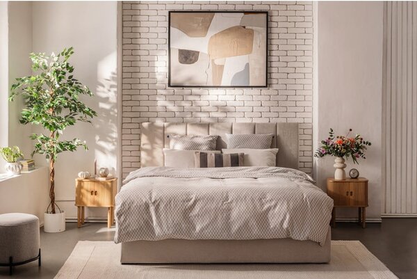 Letto matrimoniale imbottito beige con contenitore con rete inclusa 160x200 cm Thessa Bold Line – Bonami Selection