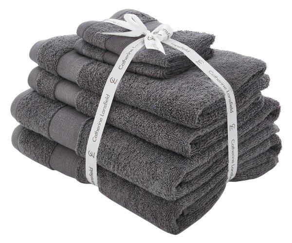 Set di asciugamani per viso e corpo tipo terry grigio scuro in cotone 6 pz Anti-Bacterial – Catherine Lansfield