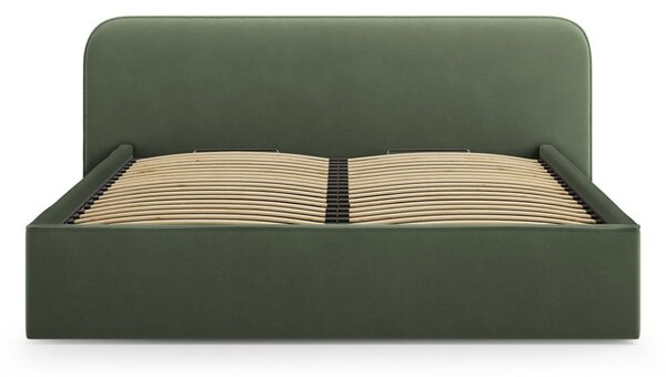 Letto matrimoniale imbottito verde con contenitore e rete inclusi 160x200 cm Elizabeth – Micadoni