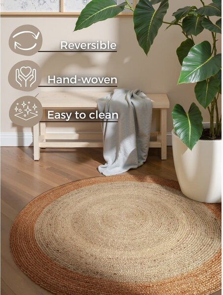 Tappeto rotondo avorio in iuta reversibile e tessuto a mano ø 240 cm Jutta Ivory – Hanse Home