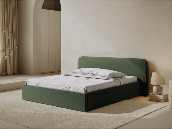 Letto matrimoniale imbottito verde con contenitore e rete inclusi 160x200 cm Elizabeth – Micadoni