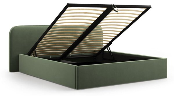 Letto matrimoniale imbottito verde con contenitore e rete inclusi 160x200 cm Elizabeth – Micadoni