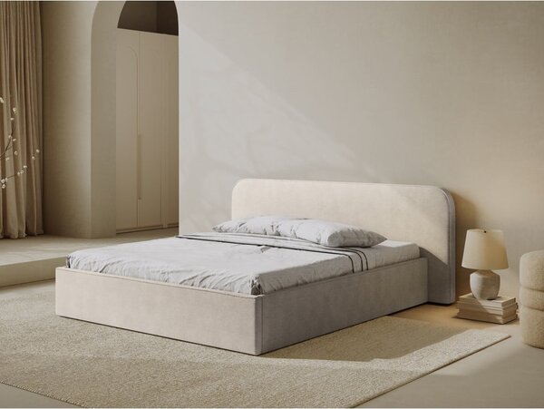 Letto matrimoniale imbottito beige con contenitore e rete inclusi 200x200 cm Elizabeth – Micadoni