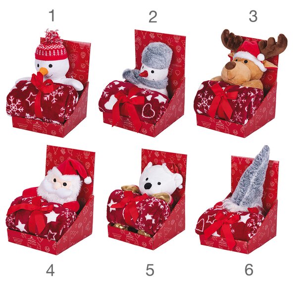 Peluche di natale con coperta in pile 100x75 cm
