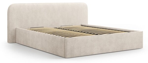 Letto matrimoniale imbottito beige con contenitore e rete inclusi 200x200 cm Elizabeth – Micadoni