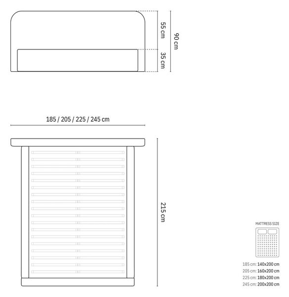Letto matrimoniale imbottito grigio scuro con contenitore e rete inclusi 180x200 cm Elizabeth – Micadoni