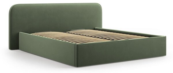 Letto matrimoniale imbottito verde con contenitore e rete inclusi 160x200 cm Elizabeth – Micadoni