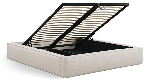 Letto matrimoniale imbottito color crema con contenitore e rete inclusi 140x200 cm Simon – Micadoni