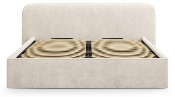 Letto matrimoniale imbottito beige con contenitore e rete inclusi 200x200 cm Elizabeth – Micadoni