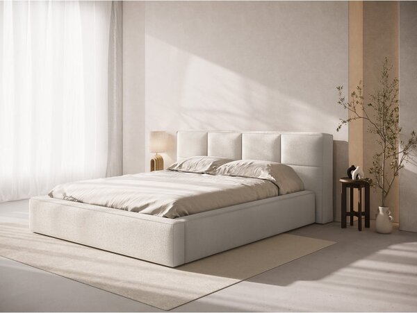 Letto matrimoniale imbottito color crema con contenitore e rete inclusi 140x200 cm Simon – Micadoni