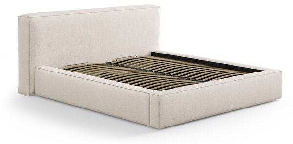 Letto matrimoniale imbottito color crema con contenitore e rete inclusi 140x200 cm Simon – Micadoni
