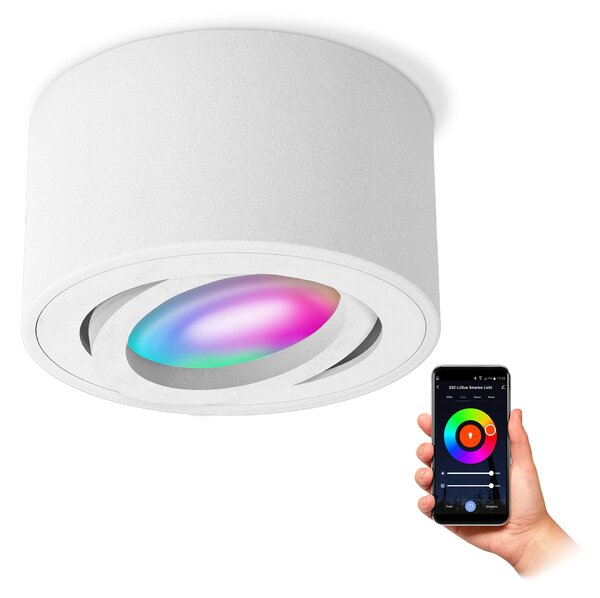 SSC-LUXon CELI-1WM Faretto da superficie bianco piatto orientabile incl. lampada LED Smart RGB CCT - Faretto da soffitto LED WLAN compatibile con Alexa, Siri e Google