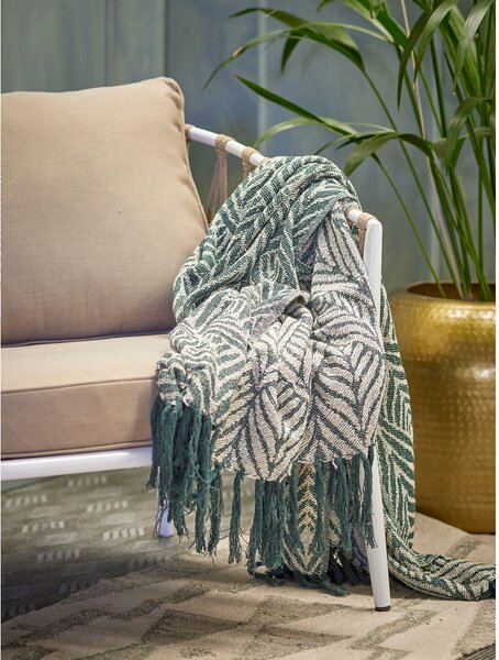 Coperta verde e beige in cotone riciclato 130x160 cm Ugento – Bloomingville