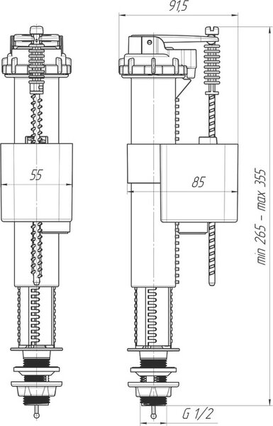 Valvola di riempimento Belvit per cassetta scarico WC, attacco inferiore da 1/2", regolabile in altezza da 265 a 355 mm