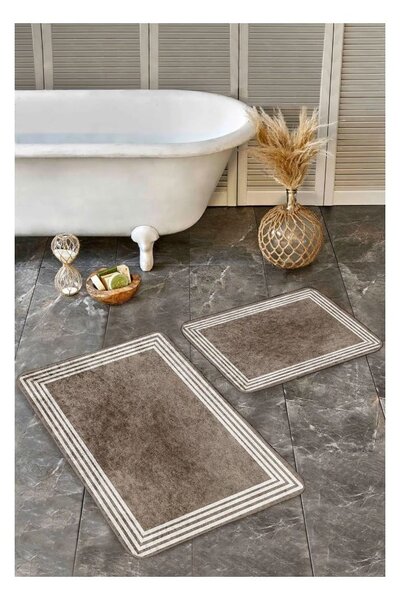 Set di tappetini per il bagno grigio tortora in velluto 2 pz 60x100 cm – Mila Home