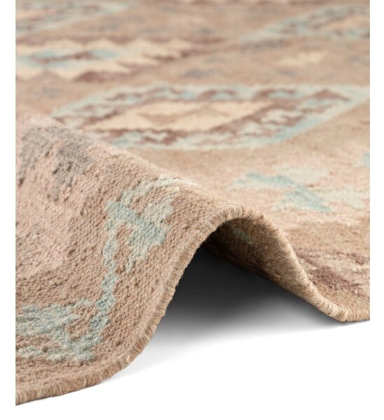 Passatoia azzurra/beige in lana reversibile/tessuta a mano 60x190 cm Kamal Dune – Nouristan