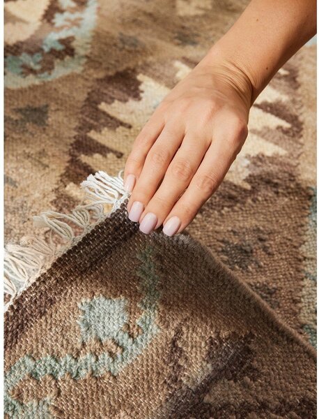 Tappeto azzurro/beige in lana reversibile/tessuto a mano 160x230 cm Kamal Dune – Nouristan