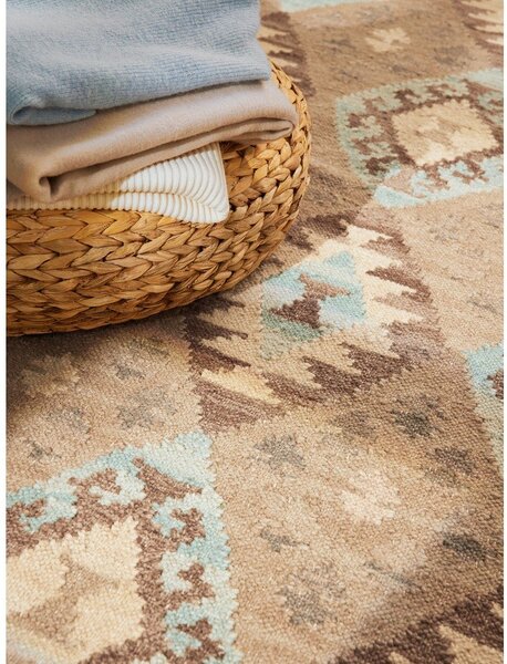 Tappeto azzurro/beige in lana reversibile/tessuto a mano 160x230 cm Kamal Dune – Nouristan