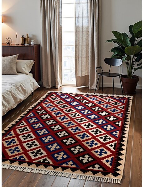 Tappeto rosso in lana reversibile/tessuto a mano 120x170 cm Kamal Rami – Nouristan