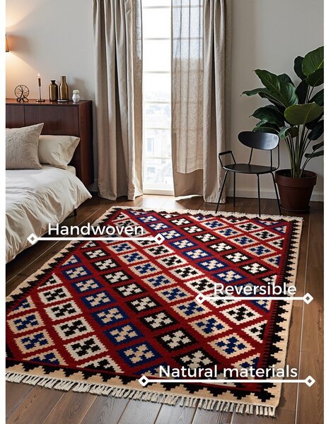 Tappeto rosso in lana reversibile/tessuto a mano 120x170 cm Kamal Rami – Nouristan