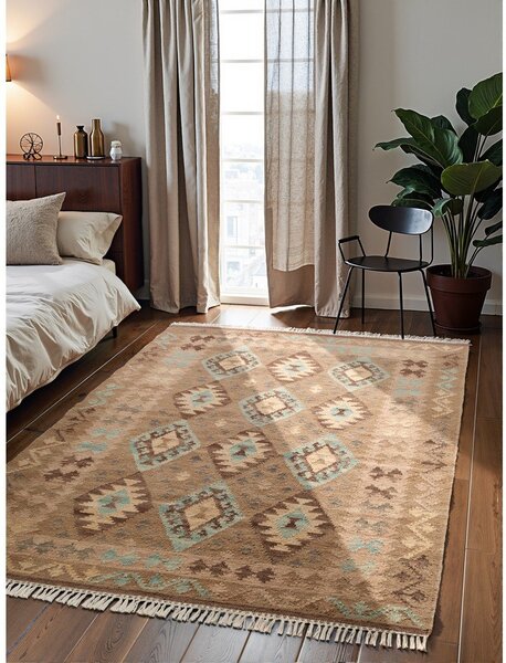 Tappeto azzurro/beige in lana reversibile/tessuto a mano 160x230 cm Kamal Dune – Nouristan