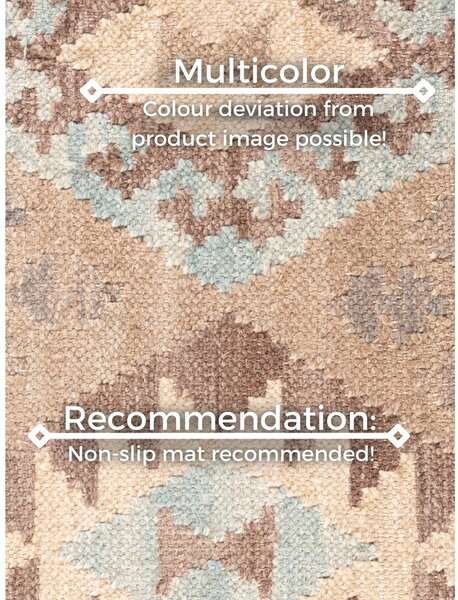 Passatoia azzurra/beige in lana reversibile/tessuta a mano 60x190 cm Kamal Dune – Nouristan